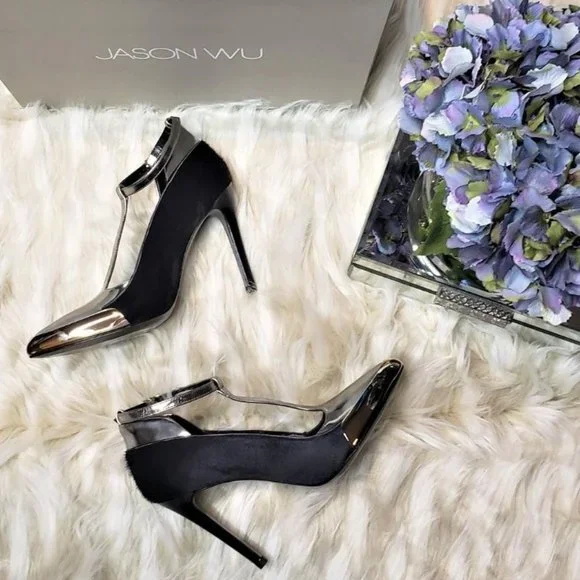 NIB JASON WU Hair-On-Hide Silver Metallic Stiletto, Size 5.5 - Picture 2 of 13